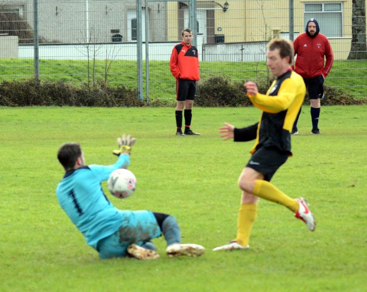 Jason Griffiths scores for Clarbeston Road at Pennar Robins